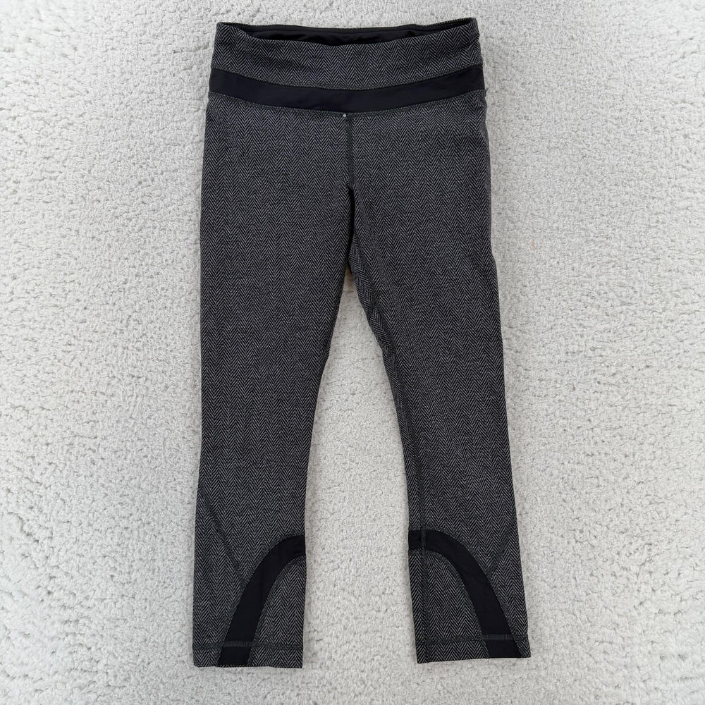 Lululemon Run Inspire Crop II Leggings Womens 4 Gray Herringbone Yoga Athletic